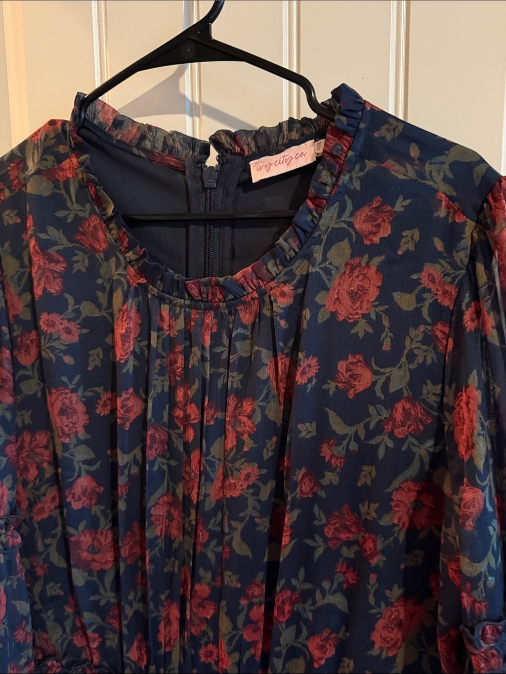 Ivy City Co Black Maxi Dress with Red & Green Floral Print Dark Romance - Picture 2 of 8